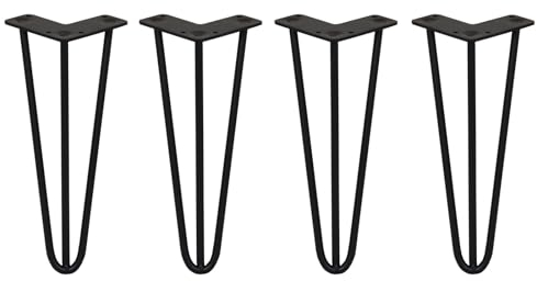 SKISKI Legs 4 x 3 Streben Hairpin-Legs Haarnadelbeine Haar-Nadel-Beine Haarnadel-Beine Tischbeine Stuhlbeine Möbelfuß Möbelfüße Möbelbeine Haarnadel-Tischbeine 30.5cm H 10mm Stahl Schwarz