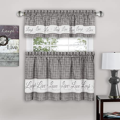 Achim Home Decor Fenstervorhang-Set, Etagen- und Volant-Fenstervorhang-Set, 147 cm breit, 61 cm lang, Grau, Lichtfiltervorhänge für Küche, Schlafzimmer, Wohnzimmer und Esszimmer