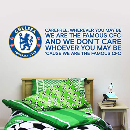 Beautiful Game Chelsea Football Club Official Crest & 'CARE FREE' Song Wall Mural Sticker (120cm x 30cm)