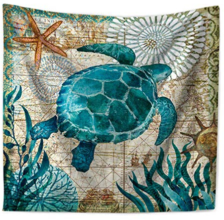 Nunubee Nunbee Tapisserie Wandbehäng Marine Tiermuster Waldbrief Wandteppich Wanddekoration Indisch Psychedelic Natur Hanging Hippie Beach-Yoga-Picknick-Tischdecke Strandtücher, Schildkröte 90 * 75cm