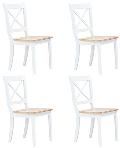 vidaXL Esszimmerstühle 4 STK., Esszimmerstuhl mit Rückenlehne, Essstuhl Küchenstuhl Ergonomisch, Stuhl Holzstuhl für Esszimmer Küche, Weiß Helles Holz Gummiholz Massivholz