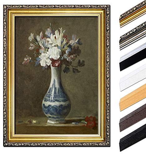 Bild mit Rahmen - Jean Siméon Chardin Vase mit Blumen 40x50 cm - Gerahmtes Leinwandbild Alte Meister - Antiker Rahmen Gold Barock, Klassisch