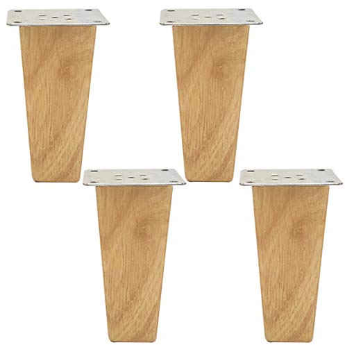 4 Pyramiden Möbelfüße Möbelbeine,Eiche Sofa Füße,Massivholz Ersatzbein Stützbeine,Holzmöbelbeine,für Loveseat,Kommode,Sessel,Liege,Couchtisch,Holzfarbe,Mit Montageplatte und Schrauben(15cm)