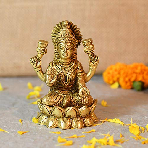 METALLIC INDIA Messing Laxmi Idol Hindu Lakshmi Göttin Statue Home Office Prunkstück Dekor (Größe 4 x 2,5 Zoll)