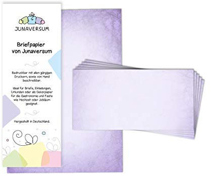 Briefpapier mit Umschlag Briefpapier-Set Vintage lila Motivpapier für Einladungen Hochzeit Urkunden (25 Blätter + 25 Umschläge)