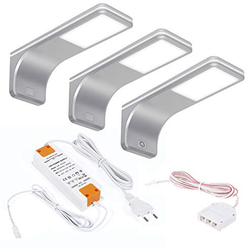 SOTECH 3er SET JUNKER Lighting LED Unterbauleuchten VIOLA 4000K neutralweiß (12V 3,5W 160 x 55 x 60,5 mm) inkl. Trafo und Touch Dimmer/Anschlußfertiges Plug & Play Set