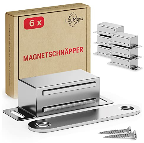 LouMaxx Magnetschnäpper stark - Haltekraft 6kg - 6er Set aus Edelstahl – Türmagnet - Schrankmagnet – Möbelmagnete – Tuer Magnetverschluss Edelstahl– Magnethalter Schranktür für sicheren Halt