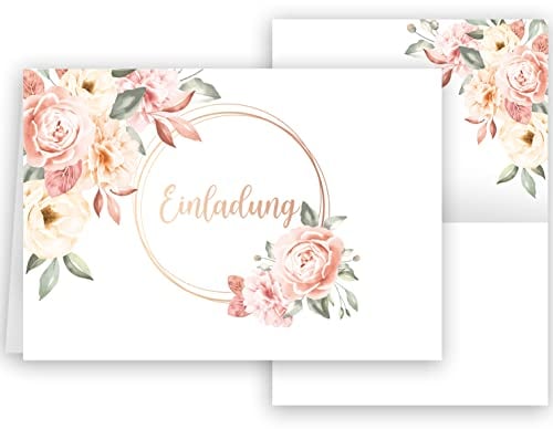 Klasse 10x Einladungskarten Rosen Aquarell mit Umschlägen Klappkarten Einladung Party Geburtstag Umschläge elegant Hochzeit Jubileum 20 30 40 50 60 70 80, weiß Rosa