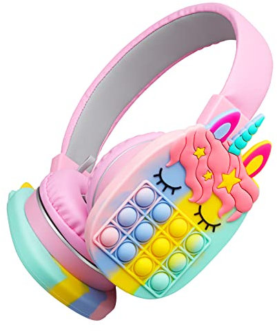 WESADN Cuffie Bluetooth wireless per ragazze, donne, uomini, bolle agitate, graziose, cuffie da gioco wireless sopra l'orecchio, microfono integrato, per smartphone, tablet, PC, rosa