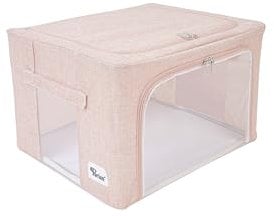 Periea ‘Beau’ Folding Collapsible Stackable Fabric Home Storage Boxes with Steel Frames (Light Pink Hemp, Small)