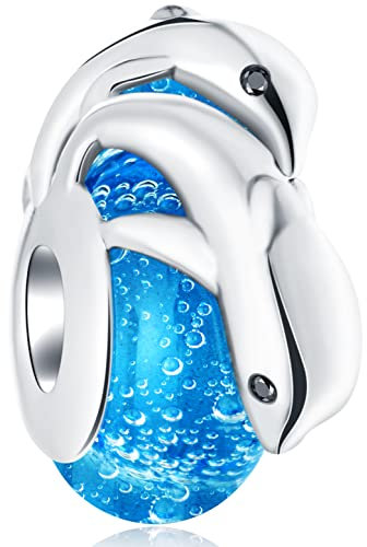 Mutter/Kind Delphin Charms auf Meer Blau Murano Glas Perlen, passen Pandora Ozean Armband, 925 Sterling Silber Mama/Baby Dolphin Charme, erste Muttertag Geschenk für Tochter/Sohn/Mädchen