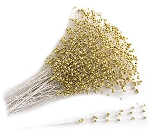 vepoty Pearl Beads Wire Stems 10pcs Gold Bridal Wedding Pearl Bouquet Artificial Pearl Stick Garland for Party Decoration