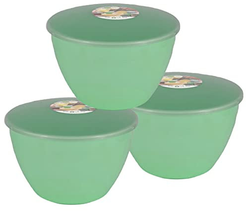 Just Pudding Basins Pastel Mint Green Plastic Pudding Basin and Clear Lid 3 pint 1.7 litre 3 Pack