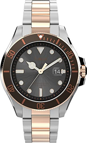 Timex Men's Harborside Coast 43mm Watch Black Dial & Top Ring with Two-Tone Rose Case & Stainless Steel Bracelet