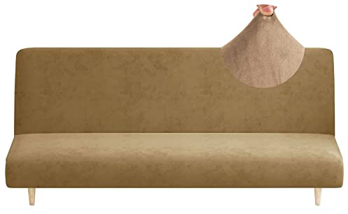 Jaotto Sofabezug Ohne Armlehne 2/3 Sitzer, Sofa Überwürfe Armlose Sofabettüberzug Jacqaurd Stretch Wasserdicht Waschbar, Sofaüberwurf Sofahusse für Clic Clac Klappcouch ohne Armlehnen,Samt#Kamel