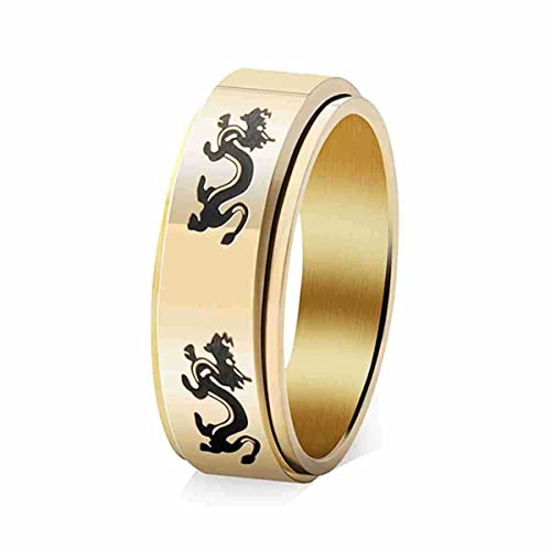 ZHAOZOUL 2 Stück Edelstahlringe Chinesischer Drache Drehringe Titanstahl Massive Ringe,Gold,10=20mm