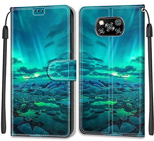 Feyten Kompatibel mit Xiaomi Poco X3 NFC/Poco X3 Pro Hülle, Handyhülle Xiaomi Poco X3 NFC/Poco X3 Pro, PU Leder Klappbar Schutzhülle Wallet Magnet Klapphülle Flip Case Lederhülle (Aurora)