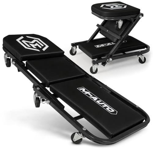 M-AUTO Faltbarer Z Creeper 2-in-1 rollender faltbarer Auto-Rollsitz und Sitz, 91,4 cm verstellbarer Roller, Garagenstuhl, zum Hinlegen oder Sitzen, 150 kg Kapazität unter dem Auto-Rollen-Creeper mit 6