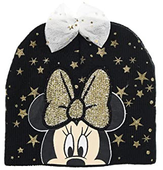 Minnie Mouse Kinder Mädchen Baby Winter-Mütze Beanie mit Schleife, Farbe:Schwarz, Größe:48