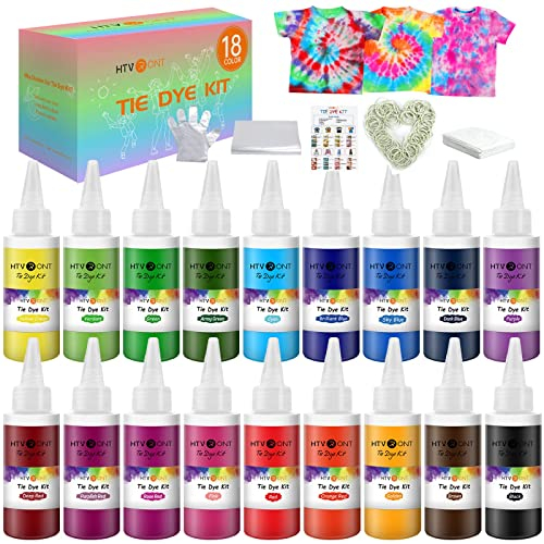 HTVRONT Batikfarben Set für Kinder und Erwachsene - 18 Farben 80ML Pre-gefüllte Flaschen Permanente Ungiftig Tye Dye Kits für Kleidung T-Shirt Stoff Textil Craft Party Projekt (Just Add Water)