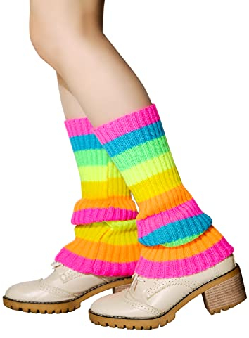 Panfurco Neon Striped Leg Warmers for Women 80s, Kids Ladies Fancy Stylish Legwamers(Rainbow Color)