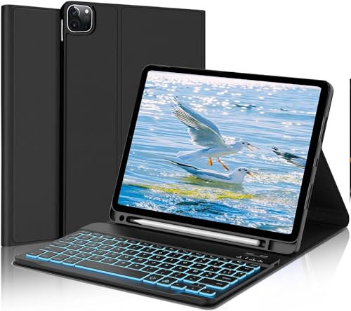 AVNICUD Clavier pour iPad Air 11 2024/2025 (M2/M3)/ Air 5ème/4ème génération 10.9, Coque Clavier pour iPad Pro 11 4/3/2/1 Gen, Clavier Français AZERTY Magnétique, Rétroéclairé 7 Couleurs, Noir