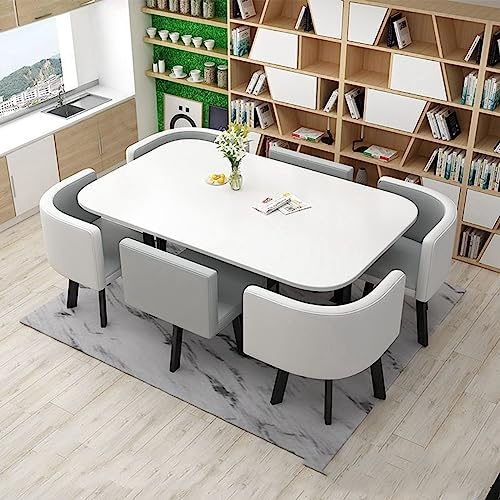 MAxba Esstisch und 6 Essstühlen Konferenztisch mit Stühlen Set,Esszimmergruppe for 6 Personen küchentisch Verhandlungstisch (Color : Grau)