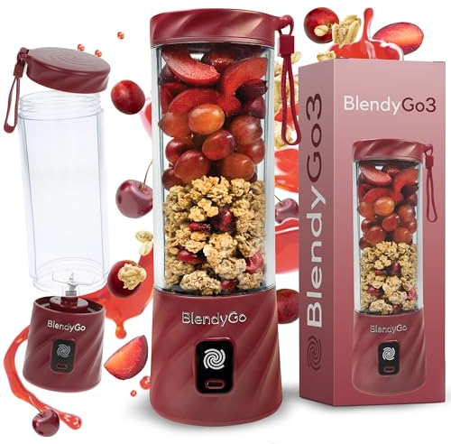 BlendyGo 3 Mixer, Standmixer, Smoothie maker, Mixer smoothie maker to go, Blender, BPA-freie, PulseMotion & BlendPro Technologie 550 ml (Burgunderrot)