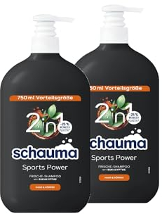 Schauma Schwarzkopf for Men Sports Power Shampoo (2x 750 ml) Kräftigungsshampoo, 2in1 Formel zum waschen von Haar und Körper, Erlebe mit Carnitin-T & Protein den Frische-Kick