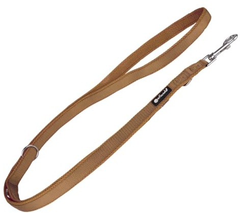 Petlando Hundeleine 2m Mesh weich gepolstert, Cognac, 230x2,5cm | Für mittelgroße Hunde, 3-fach verstellbar, pflegeleicht, schnelltrocknend, Karabiner, Führleine, Freihandleine, Umhängeleine