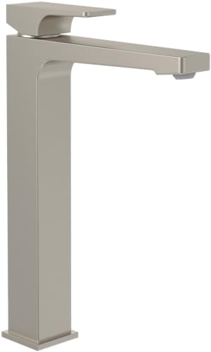 Villeroy & Boch Architectura Square Waschtischarmatur erhöht, Wasserhahn Bad mit Push-Open-Ablaufgarnitur, Waschbeckenarmatur wassersparend, Auslauf Höhe 258mm, eckig, Brushed Nickel Matt