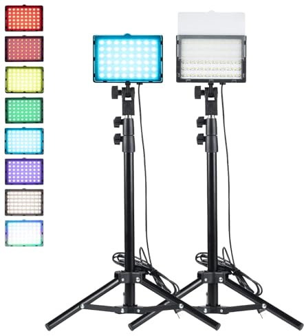 RGB LED Videoleuchte 2 Pack Dimmbares 2500K-6000K USB-LED-Videolicht Fotolicht Fotografie Beleuchtung mit Stativ für Tisch-/Flachwinkelaufnahmen/Videoaufzeichnung/Meeting/Tiktok/Game-Streaming/YouTube