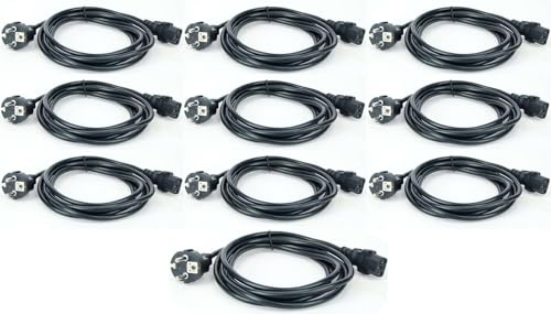 10 Stück Adam Hall 3 m Kaltgerätekabel Netzkabel schwarz 3 x 0,75 mm² CEE 7/7 - C13, K3PKD 0300
