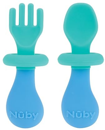 Nuby First Fork Spoon with Safety Guard, 2 pc, Boy