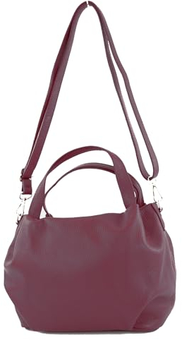 modamoda de T218 Damen Leder Henkeltasche Tragetasche Schultertasche handmade in Italy, Farbe:Bordeauxrot/Metall Gold