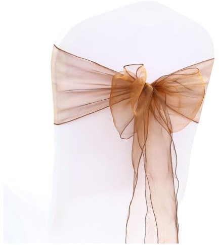 Wisafory 100 Stück Stuhlschleifen Organza Stuhl Schärpe Schleife Band Stuhlhussen Stuhl Organza Schleifenband Dekoration für Hochzeit Zeremonie Event Feier Party 18 x 275 cm Braun 100 Stück