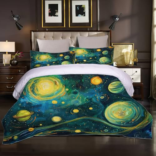 NEDOYE Cartoon Sternenhimmel Quilt-Bettbezug Süßer Planet Mit Reißverschluss 3D-Weiche Bettwäsche-Set Bettwaren Mikrofaser-Bettbezüge Double 220Cm*200Cm