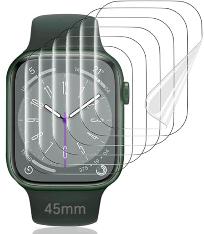 nvskvd Schutzfolie für Apple Watch Series 9/8/7 45mm, 5 Stück TPU Displayschutzfolie Hydrogel Folie Klar HD Weich TPU Hydrogel Film