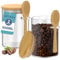 HEFTMAN Glass Jars with Bamboo Lids - 500ml, 2 Pack Glass Jars with Airtight Bamboo Lids and Spoons for Coffee, Sugar, Spices, Hot Chocolate Station Jars with Silicone Seal Storage Jars & Canisters