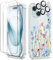 GVIEWIN Compatible with iPhone 15 Case 6.1 2023, with Screen Protectors+Camera Lens Protectors, Non-yellow Flower Clear TPU Slim Bumper Shockproof Anti-Scratch Protective Cover,Aconite/Light Blue