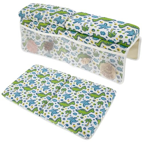 Bath Kneeler with Elbow Rest Pad Set,Foam Bath Kneeling Pad Anti-Slip Thicken Comfortable Bathtub Kneeling Pad with 4 Organizer Pockets Washable Baby Bath Cushion for Toddler Kids (A)