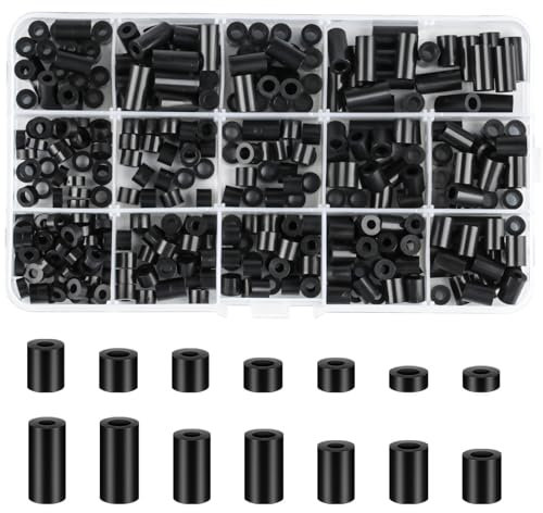 Lot de 360 entretoises en plastique M3 M4 en nylon ABS rond noir, manchons d'espacement, rondelles en plastique, entretoises sans manchons filetés, rondelles isolantes, entretoises