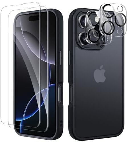 COPIKE Matte for iPhone 16 Pro Case with 2 Screen Protector and 2 Lens Protector, iPhone 16 Pro Phone Case Slim Translucent Anti-Fingerprint Anti-Scratch Shockproof Cover, Black