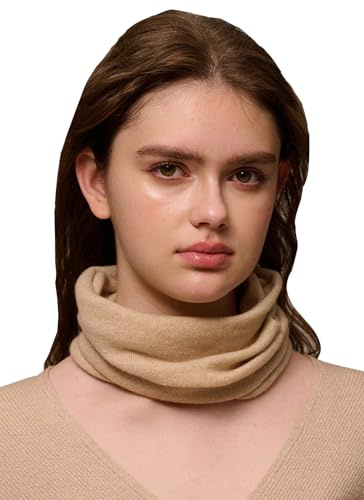 Damen Herren Gestrickt Loop Schal Schlauchschal 100% Kaschmir, Leichter Winter Halswärmer Halstuch Rundschal, Weiche Warme Nackenwärmer Strick Loopschal Winddicht für Ski Radfahren Sports Beige