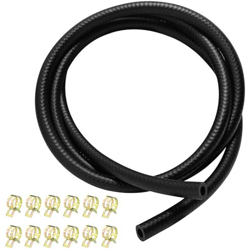 Gentpovth Tuyau D'essence Kit, 2 Mètre Ø 8mm Conduite de Carburant Durite Essenceavec 12 Pièces Colliers de Serrage, NBR Tuyaux d'essence en Caoutchouc pour Moto Tondeuse Camion Voiture