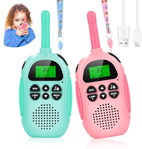 Apritsce Talkie Walkie Enfants, 2 Pièces Talkie Walkie Rechargeable, Walkie Talkie Cadeau Jouet pour Fille Et Garçon
