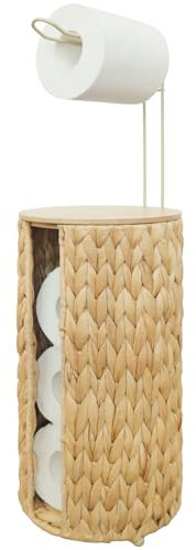 Coeusy Wicker Toilet Paper Storage with Lid,Rattan Decorative Farmhouse Holder Basket for Toilet Paper,Woven Hyacinth Bathroom 4 Rolls of Toilet Tissue Storage,Free Stand