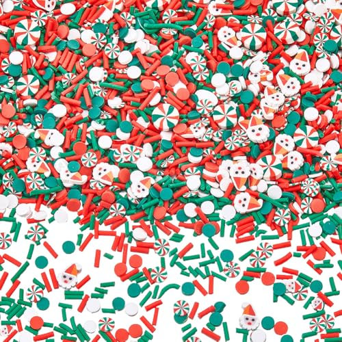 SUNNYCLUE 100G Sprinkle Christmas Resin Craft Clay Slices Bulk Green Red White Xmas Faux Candy Sugar Round Beads Santa Claus Mini Decorations Sprinkles for Nail Art Cake Phone Case DIY Crafts Supplies