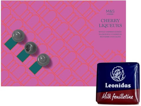 Marks & Spencer : M&S Cherry Liqueurs - Whole Cherries Soaked in Liqueur & Covered in Rich Dark Chocolate 250g with Thank you card and Leonidas Chocolate | Christmas | Valentines (1Box)