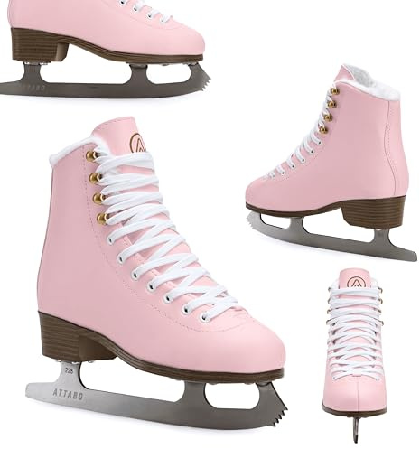 ATTABO Patins Artistiques ISLA pour Enfants Couleur Rose Taille 35 UE Lame en Acier Inoxydable Parfaits pour Niveau Débutant ou Intermédiaire Tige en PVC⁠Soutien Ferme de la Cheville